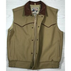 Schaefer Outfitter Vest Mens M Brown Tan Wool Leather Collar Western Cowboy USA